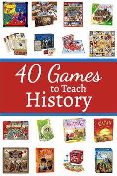 the book cover for 40 games to teach history with pictures of children's books