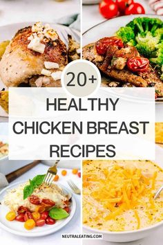 healthy chicken breast recipe collage with text overlay