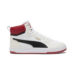 Model Name: Caven 2.0 Mid Model Number: 39229108 Material: Leather Color: Frosted Ivory Puma White Club Red Condition: New With Box Width: Medium (D, M) Puma Is The Leading Maker Of Sport And Lifestyle Shoes. Founded In 1948, Puma Is Committed To Comfort, Creativity, And The Environment. Padded Insoles Make This Brand Perfect For Extended Wear For Everyone, From Athletes Running A Marathon To Moms Walking Their Children Home From School. Rest Assured That With Puma You Will Get All The Perks Of Casual Puma High-top Sneakers, Puma Basketball Shoes With Round Toe, Puma High-top Synthetic Sneakers, White High-top Sneakers With Puma Logo For Sneakerhead Events, White Casual High-top Puma Sneakers, Casual White High-top Puma Sneakers, Casual White High-top Sneakers With Puma Logo, White Low-top Puma Basketball Shoes, White Low-top Basketball Shoes With Puma Logo