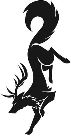 a black and white silhouette of a woman with an antelope