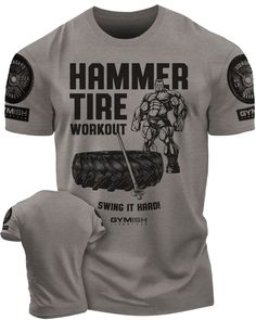 Hammer Tire Funny Motivational Workout Gym T-Shirt for Men, Lifting T-Shirt, Gym Gear, Gym Apparel, Workout Gift, Gift for Weightlifters, Gift for him Boost your workout motivation with our Hammer Tire Funny T-Shirt! Made with very soft and lightweight blend of 60% cotton and 40% poly fabric, providing a comfortable and regular fit. Its manly fashion cut with side seams adds to its stylish look. This shirt makes a great gift for any man who loves working out. Tire Workout, Powerlifting Shirts, Gym Shirts Mens, Tired Funny, Weightlifting Shirts, Fitness Shirts, Funny Gym Shirts, Muscle Man, Funny Gym