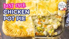 the best ever chicken pot pie is cut in half