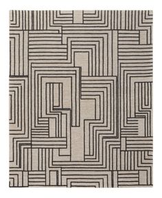 an abstract rug with black and white lines on the side, in shades of gray