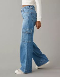 AE Dreamy Drape Stretch Super High-Waisted Cargo Baggy Wide-Leg Jean Jeans Outfit Women, Cargo Pants Outfit, All Jeans, Cute Pants, Cute Jeans, Back To School Outfits, Cargo Jeans, Gift List, School Outfit