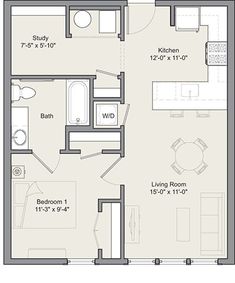 the floor plan for a studio apartment with one bedroom, two bathrooms and an attached bathroom