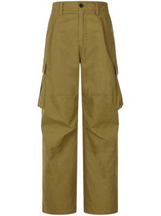 olive green cotton belt loops concealed fly and button fastening straight leg two side cargo pockets two side inset pockets two rear flap pockets drawstring hem Green Straight Utility Cargo Pants, Green Straight Cargo Pants With Pockets, Green Straight Cargo Pants, Baggy Khaki Cargo Pants With Belt Loops, Khaki Wide Leg Combat Cargo Pants, Khaki Straight Leg Cargo Parachute Pants, Khaki Cargo-style Straight Leg Parachute Pants, Khaki Cargo Pants With Straight Leg, Green Utility Parachute Pants For Work