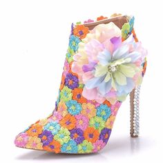 Summer Party Boots With Rhinestones, Spring Multicolor Heels With Rhinestones, Multicolor High Heel Party Boots, Multicolor Closed Toe Boots For Party, Spring Embellished Multicolor Heels, Muses Shoes, Lace Wedding Shoes, Ankle Boots Pointed Toe, Shop Boots Online