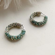 Turquoise Ombre Beaded Hoop Earrings Silver Gradient Seed Bead Hoop Earrings Ready to Ship Gift for Mom - Etsy Cheap Green Beaded Hoop Earrings, Trendy Hoop Beaded Earrings As Gift, Gift Hoop Beaded Earrings, Green Beaded Hoop Earrings For Gift, Handmade Beaded Hoop Earrings For Gifts, Handmade Beaded Hoop Earrings Gift, Trendy Hoop Earrings With Tiny Beads For Gift, Gift Dangle Hoop Earrings With Spacer Beads, Small Hoop Beaded Earrings With Spacer Beads For Gifts