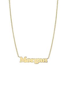 Classic and timeless 14k solid gold ID name necklace in our chic block font, with your choice of upper or lower case, hanging from a dainty chain with the length of your choice. Please enter up to 10 characters in the text field, for a heart symbol please enter ''(heart)''. Please note that the personalization box is case sensitive, so type in exactly how you would like your name to appear, with the correct upper/lowercase font. If you are interested in an ID necklace with more than 10 character Yellow Gold Custom Name Necklace For Everyday, Everyday Yellow Gold Custom Name Necklace, Classic Everyday Customizable Necklaces, Classic Everyday Customizable Necklace, Classic Engraved Nameplate Necklace, Customizable Everyday Nameplate Necklace, Classic Everyday Custom Name Necklaces, Everyday Customizable Nameplate Necklace, Classic Nameplate Necklace