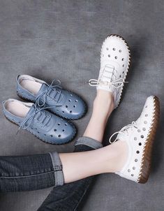 Comfortable Lace-up Summer Hollow Sneakers — Obiono White Lace-up Shoes With Stitched Sole, Summer Lace-up Shoes With Perforations And Flat Heel, Casual White Lace-up Shoes With Stitched Sole, White Lace-up Shoes For Spring, White Lace-up Closed Toe Shoes For Spring, Spring Flat Walking Shoes With Stitched Sole, White Flat Lace-up Shoes, White Lace-up Shoes For Summer, White Lace-up Shoes With Perforations Round Toe