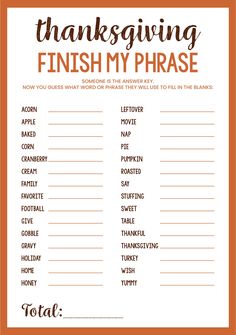 thanksgiving printables for kids that include words and phrases to help them learn how to write