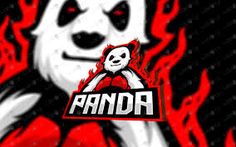 a panda bear with the word panda on it's chest and flames in the background