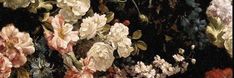 a painting of flowers and leaves on a black background