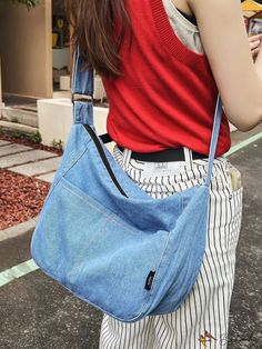 Bird in Bag - Fashionable Blue Solid Color Casual Handbag Bag for Women, Simple Tote Body Bag Shoulder Bag for School, Large Capacity Travel Sat Casual Handbag, Shoulder Bag For School, Azul Color, Blue Solid Color, Mens Satchel, Travel Canvas, Denim Crossbody, Bag For School, Simple Tote