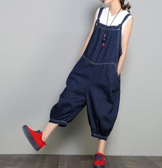 Denim Casual Spring Denim Overall Loose Women Jumpsuits Denim Retro, Spring Denim, Solid Color Jumpsuits, Silver Necklaces Women, Organic Colors, Pants Loose, Women Pants, Loose Style, Denim Cotton