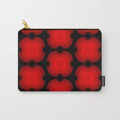 a red and black background with circles on it carry - all pouch bag by theartion