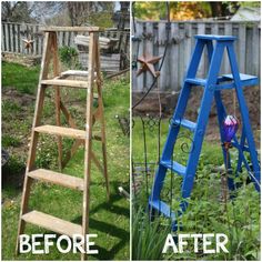 before and after photos of a garden ladder