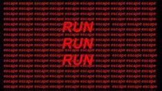 the words run run written in red on a black and red background with small letters