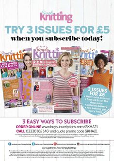 the front page of knitting magazine, with an image of two women in striped shirts