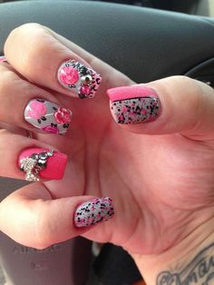 Pin on Nails Pink And Gray Nails, Junk Nails, Crazy Nail Art, Blink Blink, Bows Pink, Awesome Nails, Gray Nails, Crazy Nails