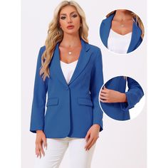 An elegant suit jacket is designed to make you look polished and professional in any corporate setting. The lapel collar blazer adds a modern touch to this classic ensemble, while matching the pencil skirts or classic pants provides a flattering silhouette. Made from soft materials, this suit offers excellent durability and comfort throughout the day. Whether you're attending an important meeting or presenting in the boardroom, this basic outfit blazer will exude confidence and style. Elegant Suit, Outfit Blazer, Spring Blazer, Office Suit, 90s Baggy, Exude Confidence, Women's Suits, Blazer Blue, Open Front Blazer