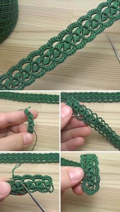 the steps to crochet an intricate lace trimming pattern with scissors and yarn