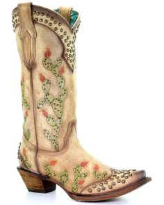 Corral Women's Nopal Cactus Western Boots - Snip Toe | Sheplers Studs Boots, Cactus Boots, Minimalist Boots, Western Cactus, Cactus Embroidery, Lane Boots, Corral Boots, Studded Boots, Cowgirl Hats