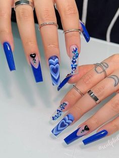 Royal Blue Nails Designs, Royal Blue Nails, Blue Gel Nails, Long Acrylic Nails Coffin, Acrylic Nails Coffin Pink