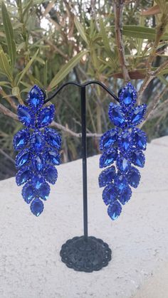 Blue rhinestone earrings blue stateme earrings royal blue | Etsy Blue Prom Earrings, Drag Jewelry, Earrings For Saree, Royal Blue Earrings, Dressy Earrings, Blue Chandelier, Pageant Earrings, Fun Ornaments, Prom Earrings