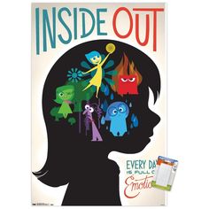 an advertisement for the movie inside out, featuring children's faces and monsters in silhouette