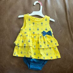 Carters One Piece 6 Month New With Tags Yellow And Blue Design Cute Yellow Sleeveless Sets, Yellow Cotton Playtime Sets, Yellow Sleeveless Sets For Playtime, Summer One Piece, Yellow And Blue, Blue Design, Girl Clothes, Yellow Blue, Blue Yellow