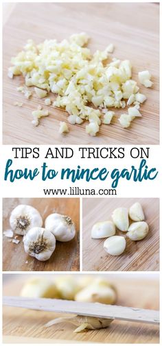 garlic on a cutting board with the title tips and tricks on how to mince garlic