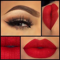 Valentine's Day Makeup Maquillage Pin Up, Make Up Yeux, Maquillage Kylie Jenner, Neutral Smokey Eye, Gold Eyeliner, Camo And Red, Red Lip Makeup, Eye Makeup Pictures