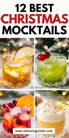 twelve christmas cocktails with text overlay that reads 12 best christmas mocktails for the holiday season