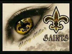 the new orleans saints logo is reflected in an eye with gold fleur de lis on it