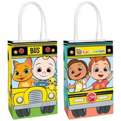 two bags with children's pictures on them