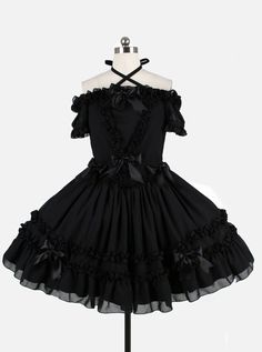 Black Chiffon Binding Strap Off-the-shoulder Classic Lolita Dress Homecoming 2024, Black Tube Dress, Gaun Abad Pertengahan, Moodboard Inspiration, Lolita Outfits, Robes Vintage, Neck Bow, Chiffon Fashion, Kawaii Clothes