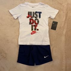 Nike Boys Outfit Size 6. Short Sleeve Shirt And Shorts. White Shirt And Blue Shorts. Brand New! Nike White Casual Sets, Nike Casual White Sets, White Nike Casual Sets, Casual White Nike Sets, Nike Boys Outfits, Nike Jogging Suits, Nike Sweatshirts Hoodie, Baby Boy Camo, Nike Gear