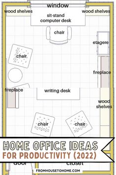 the floor plan for a home office area with furniture and other things to do in it