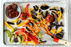 a tray filled with different types of vegetables