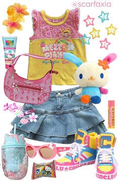 Nostalgia Core Aesthetic Outfit, Summer Outfits Kawaii, Y2k Cutecore Outfits, Cute Kidcore Outfits, Nostalgia Core Outfits, Decora Outfits Aesthetic, Decora Clothes, Cute Core Outfits, Kidcore Aesthetic Outfits