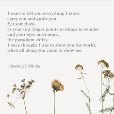 a poem written in front of flowers with the words, i want to tell you everything i