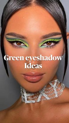 Shego Eye Makeup, Green Shadow Makeup Tutorial, Jungle Theme Makeup, Slytherin Makeup Eye, Tinker Bell Makeup Halloween, Green Monochromatic Makeup, Green And Yellow Eyeshadow Looks, St Patricks Day Eye Makeup, Dinosaur Makeup Women