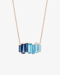 Kalan By Suzanne Kalan Amalfi Reborn Blue Ombre Stacker Pendant in 14k rose gold Blue Baguette Cut Necklaces For Gifts, Luxury Blue Baguette Diamond Jewelry, Modern Blue Emerald-cut Jewelry, Fine Jewelry With Blue Baguette Diamonds, Fine Jewelry Blue Baguette Diamonds, Blue Emerald-cut Baguette Diamond Jewelry, Jewelry Sketches, Jewellery Sketches, Blue T