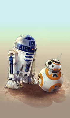 a star wars bbg robot sitting next to a r2d2 droid