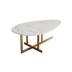 a white marble table with gold legs