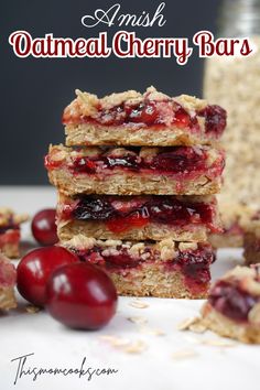 oatmeal cherry bars stacked on top of each other