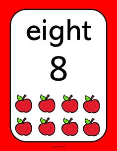 a red and white sign that says eight with apples on the bottom, in front of it