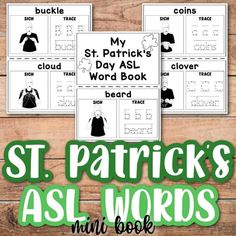 st patrick's asl words mini book for kids to practice reading and spelling