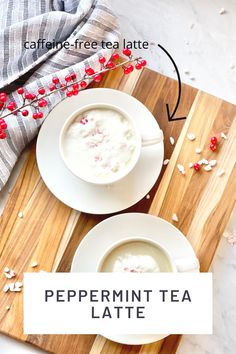 peppermint tea latte recipe on a cutting board